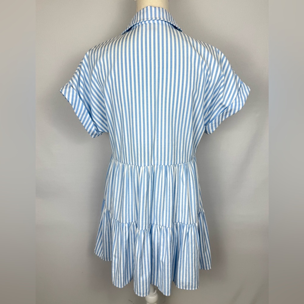 Aqua Bloomingdales Tiered Short Sleeve Shirtdress Blue White Stripes Small - Picture 8 of 9